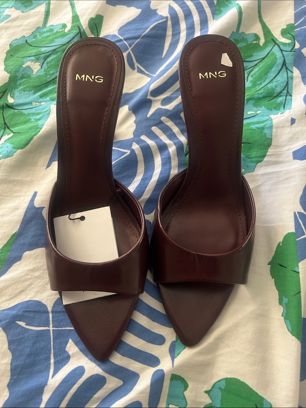 Mango Burgundy Pointed-Heel Slide Sandals